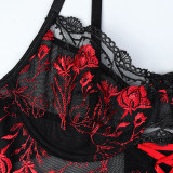 Ihoov Floral Embroidered Cross-Strap Sexy Lingerie Three-Piece Set