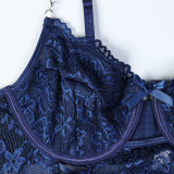 Ihoov Lace & Metal Chain Cross-Strap Four-Piece Erotic Lingerie Set