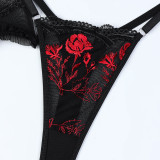 Ihoov Floral Embroidered Cross-Strap Sexy Lingerie Three-Piece Set
