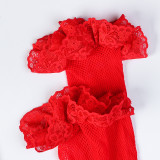 Ihoov Red Lace Sheer Sexy Four-Piece Lingerie Set