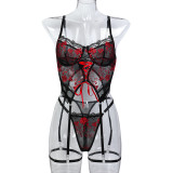 Ihoov Floral Embroidered Cross-Strap Sexy Lingerie Three-Piece Set