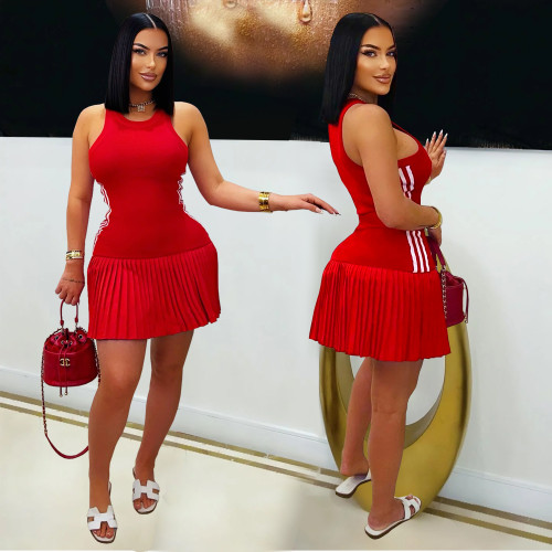 IHOOV Elegant Sleeveless Pleated Mini Skirt