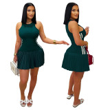 IHOOV Elegant Sleeveless Pleated Mini Skirt