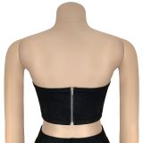 IHOOV Sexy Strapless Crop Top & Side-Slit Skirt Set