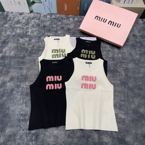 Lettered Needle Threaded Ribbed Knit Tank Top