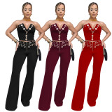 IHOOV Sexy Tube Top & Metal Buckle Wide-Leg Pants Set