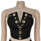 IHOOV Sexy Tube Top & Metal Buckle Wide-Leg Pants Set