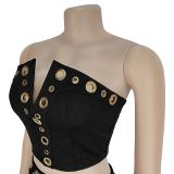 IHOOV Sexy Tube Top & Metal Buckle Wide-Leg Pants Set