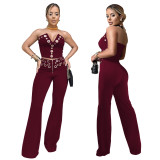 IHOOV Sexy Tube Top & Metal Buckle Wide-Leg Pants Set