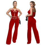IHOOV Sexy Tube Top & Metal Buckle Wide-Leg Pants Set