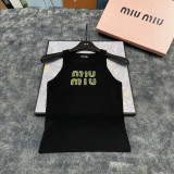 Lettered Needle Threaded Ribbed Knit Tank Top