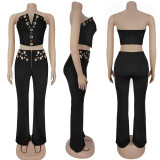 IHOOV Sexy Tube Top & Metal Buckle Wide-Leg Pants Set