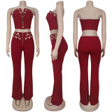 IHOOV Sexy Tube Top & Metal Buckle Wide-Leg Pants Set