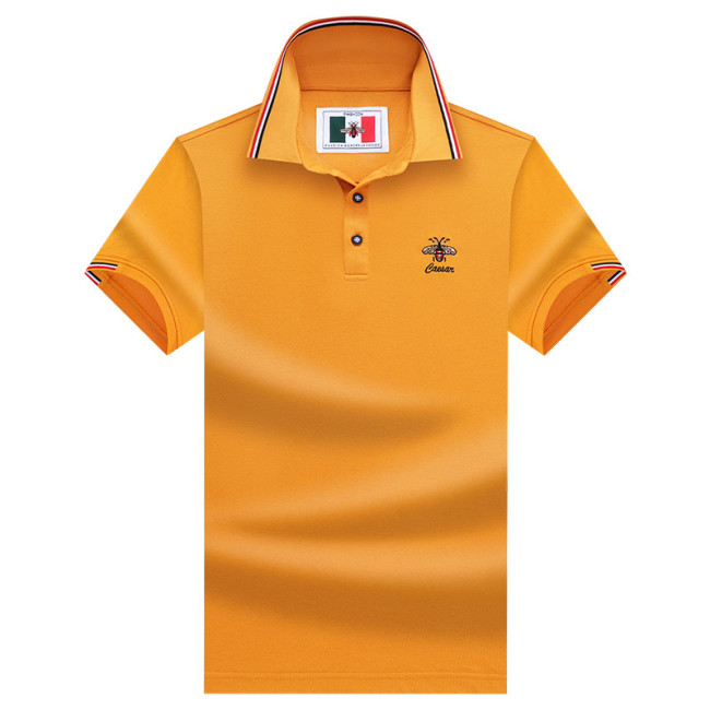 Trendy Men's Short Sleeve Polo Shirt with Embroidered Bee