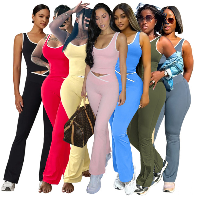 Vibrant Color-Blocked Flared Yoga & Running Pants Set