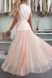 Chic Sleeveless Vest & Mesh Pleated Midi Skirt Two-Piece Set