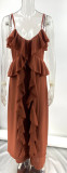 Chiffon Tank Top & Wide-Leg Pants Set with Ruffled V-Neck