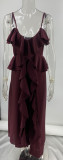 Chiffon Tank Top & Wide-Leg Pants Set with Ruffled V-Neck