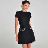 Slim Fit Pearl Embellished Round Neck Dress
