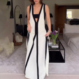 Reversible V-Neck Color-Block Casual Dress