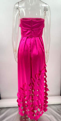 Satin Patchwork Strapless Evening Dress