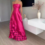 Satin Patchwork Strapless Evening Dress