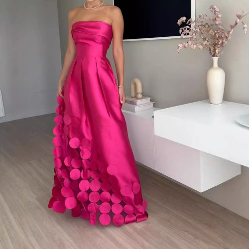 Satin Patchwork Strapless Evening Dress