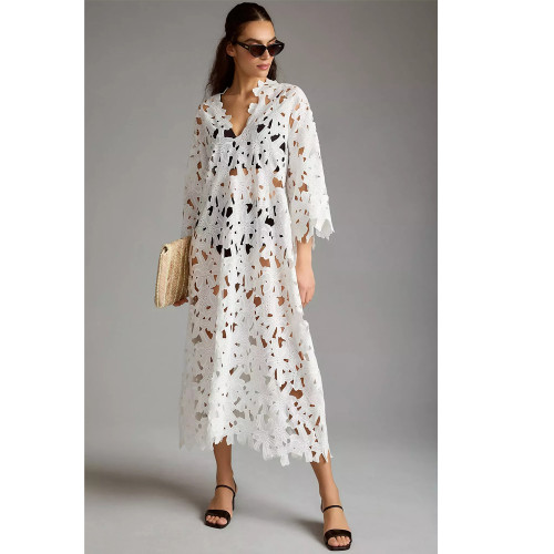 Casual Loose Beach Cover-up with Lace Detailing for Vacation