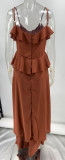 Chiffon Tank Top & Wide-Leg Pants Set with Ruffled V-Neck