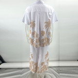Casual Linen Cotton Short Sleeve Shirt & Long Pants Set