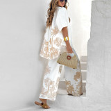 Casual Linen Cotton Short Sleeve Shirt & Long Pants Set