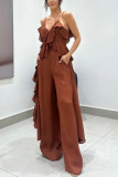 Chiffon Tank Top & Wide-Leg Pants Set with Ruffled V-Neck