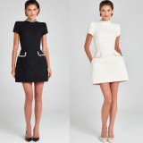 Slim Fit Pearl Embellished Round Neck Dress