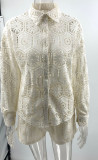 Casual Collar Button-Front Top with Lace Shorts Set
