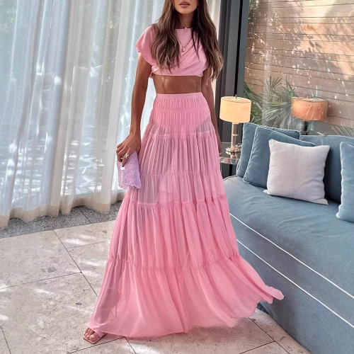 Round Neck Blouse and Maxi Skirt for Women