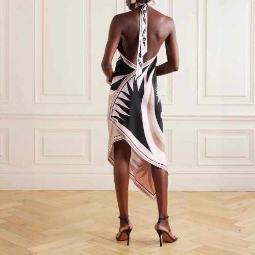 IHOOV Sexy Halter Backless Satin Beach Dress