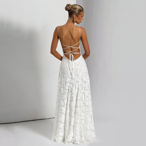Chiffon Backless Evening Dress with Spaghetti Straps
