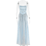 Chiffon Backless Evening Dress with Spaghetti Straps