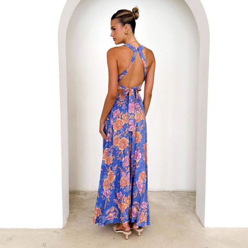 Bohemian Print Halter Maxi Dress