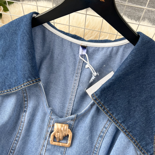 Sleeveless Collared Hollow-Out Waist-Exposing Vintage Denim Dress