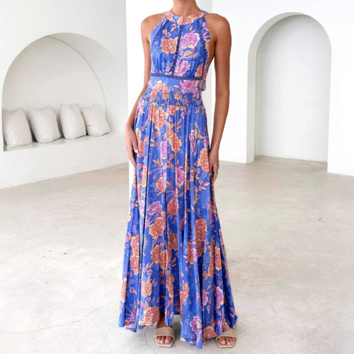 Bohemian Print Halter Maxi Dress