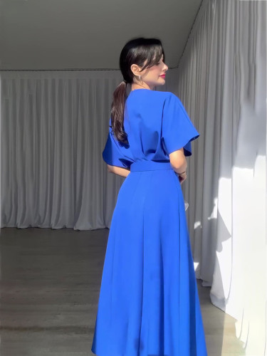 Solid Color Short Sleeve T-Shirt Dress with Belt