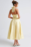 V-Neck Halter Sleeveless Jacquard Tie-Waist Maxi Dress