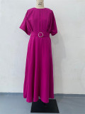 Solid Color Short Sleeve T-Shirt Dress with Belt