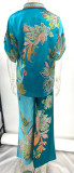 Floral Satin Short Sleeve Shirt & Casual Long Pants Set