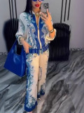 Floral Print Baseball Jersey & Drawstring Pants 2-Piece Set
