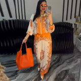 Floral Print Baseball Jersey & Drawstring Pants 2-Piece Set