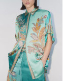 Floral Satin Short Sleeve Shirt & Casual Long Pants Set
