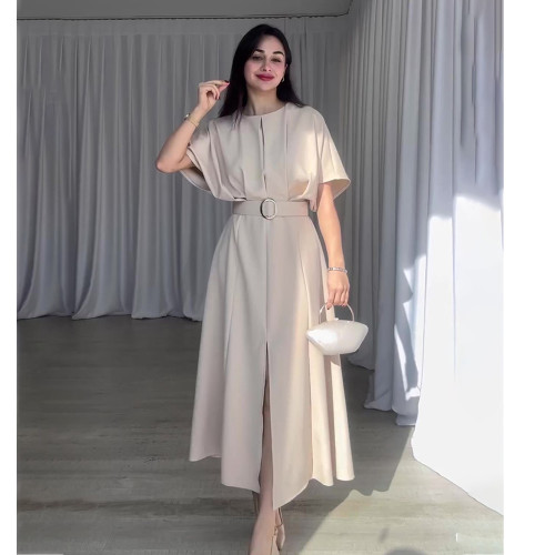 Solid Color Short Sleeve T-Shirt Dress with Belt