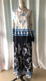Bohemian Print Loose Long-Sleeve Top & Wide-Leg Pants Two-Piece Set